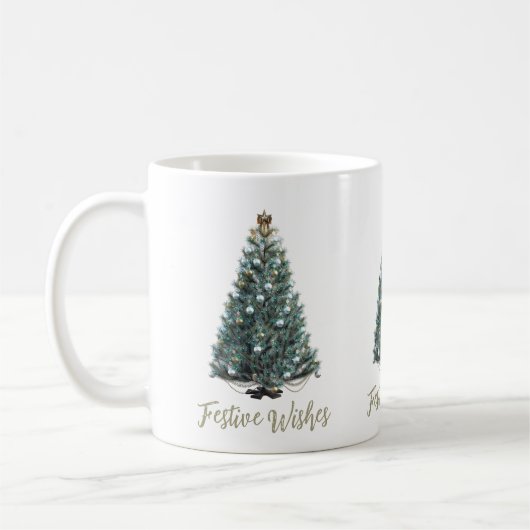 Festliche Wünsche. Weihnachtsbaum-Design Kaffeetasse (Links)