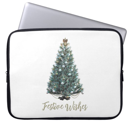 Festliche Wünsche. Weihnachtsbaum-Design Laptopschutzhülle (Vorderseite)