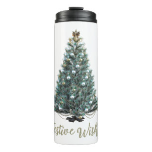 Festliche Wünsche. Weihnachtsbaum-Design Thermosbecher