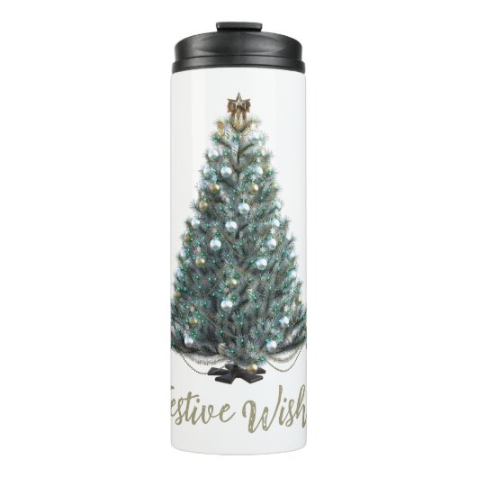 Festliche Wünsche. Weihnachtsbaum-Design Thermosbecher (Vorderseite)