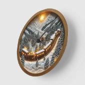 Festliche Zugfahrt durch schneebedeckte Gipfel Runde Wanduhr (Winkel)