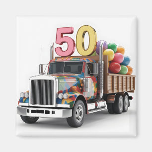 Festlicher 50. Geburtstags-LKW mit Ballons Magnet