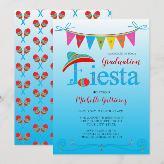 Festlicher Abschluss Fiesta Einladung (Vorne/Hinten)