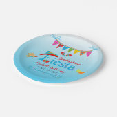 Festlicher Abschluss Fiesta Personalisiert Blue Om Pappteller (Schrägansicht)