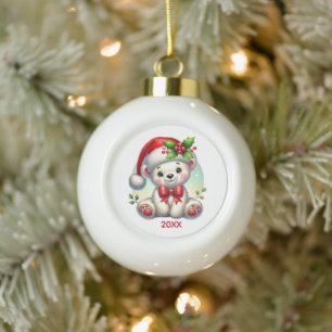Festlicher arktischer Eisbär fügt Jahr hinzu Keramik Kugel-Ornament