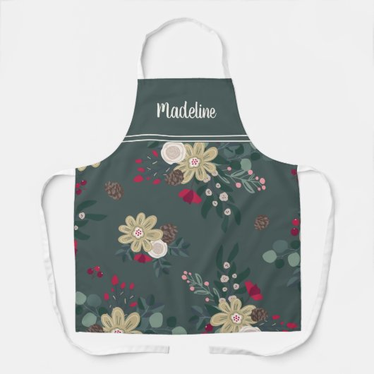 Festlicher Bauernhof Florals Personalisierte Weihn Schürze (Vorderseite)