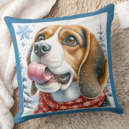 Festlicher Beagle Hund Schneeflocken Weihnachts We Kissen