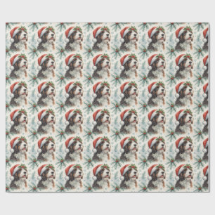 Festlicher Bernedoodle-Hund mit Santa-Hut Wasserfa Geschenkpapier