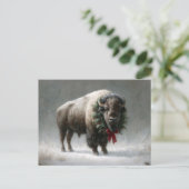Festlicher Bison mit Weihnachtsgirlande Postkarte (Stehend Vorderseite)