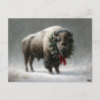 Festlicher Bison mit Weihnachtsgirlande Postkarte
