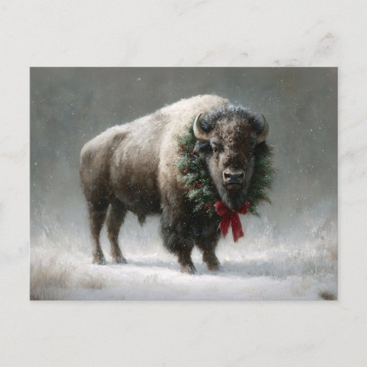 Festlicher Bison mit Weihnachtsgirlande Postkarte (Vorderseite)