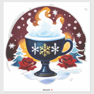 Festlicher blauer Becher Kakao mit Schneeflocken Aufkleber