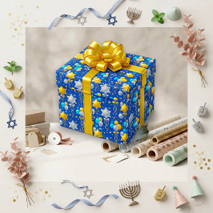 Festlicher blauer Chanukka-Geburtstags-Sternballon Geschenkpapier