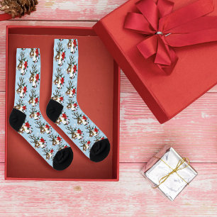 Festlicher blauer Weihnachts-Rentier-Kranz Socken