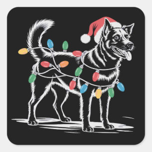 Festlicher Blue Heeler Weihnachts-Feiertag Rinderh Quadratischer Aufkleber