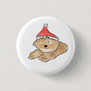Festlicher brauner Pudel Santa-Feiertagsgeschenk Button