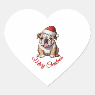 Festlicher Bulldog Frohe Weihnachten Klassischer T Herz-Aufkleber
