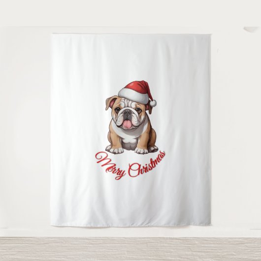Festlicher Bulldog Frohe Weihnachten Klassischer T Wandteppich (Vorderseite)