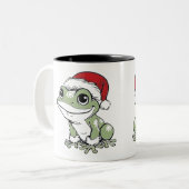 Festlicher Bullfrosch Weihnachtsdesign Zweifarbige Tasse (Vorderseite Links)