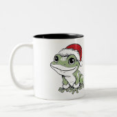 Festlicher Bullfrosch Weihnachtsdesign Zweifarbige Tasse (Links)