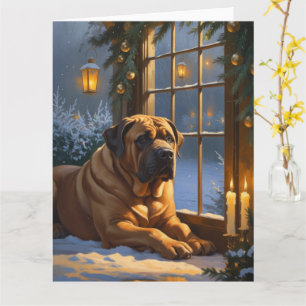 Festlicher Bullmastiff mit Weihnachtsbeleuchtung U Karte