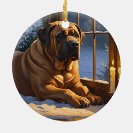 Festlicher Bullmastiff mit Weihnachtsbeleuchtung U Keramik Ornament (Hinten)