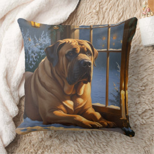 Festlicher Bullmastiff mit Weihnachtsbeleuchtung U Kissen