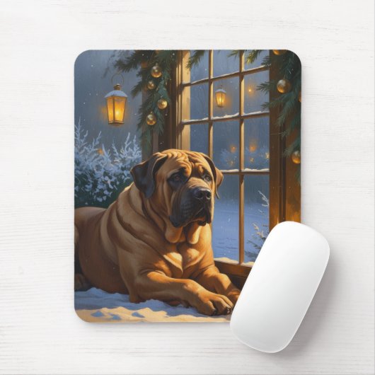 Festlicher Bullmastiff mit Weihnachtsbeleuchtung U Mousepad (Mit Mouse)