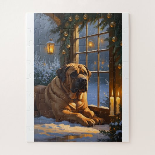 Festlicher Bullmastiff mit Weihnachtsbeleuchtung U Puzzle (Vertikal)