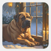 Festlicher Bullmastiff mit Weihnachtsbeleuchtung U Quadratischer Aufkleber (Vorderseite)