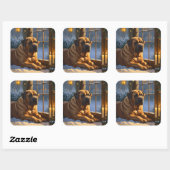 Festlicher Bullmastiff mit Weihnachtsbeleuchtung U Quadratischer Aufkleber (Blatt)