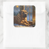 Festlicher Bullmastiff mit Weihnachtsbeleuchtung U Quadratischer Aufkleber (Tasche)