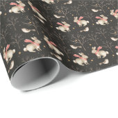 Festlicher Bunny und Vogel am Abend im Wald Geschenkpapier (Rolleneckpunkt)