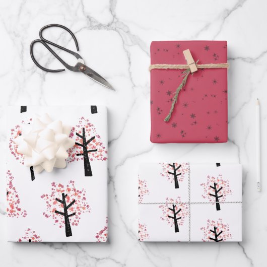 Festlicher Burgund Snowflake Weihnachtsbaum Geschenkpapier Set (Vorderseite)