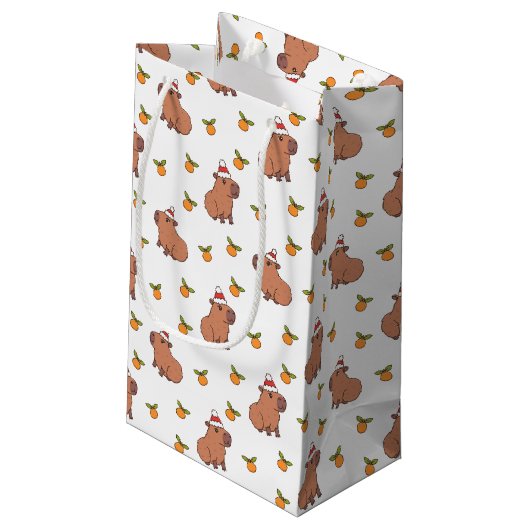 Festlicher Capybara Weihnachtsfeiertag Kleine Geschenktüte (Rückseite Schrägansicht)
