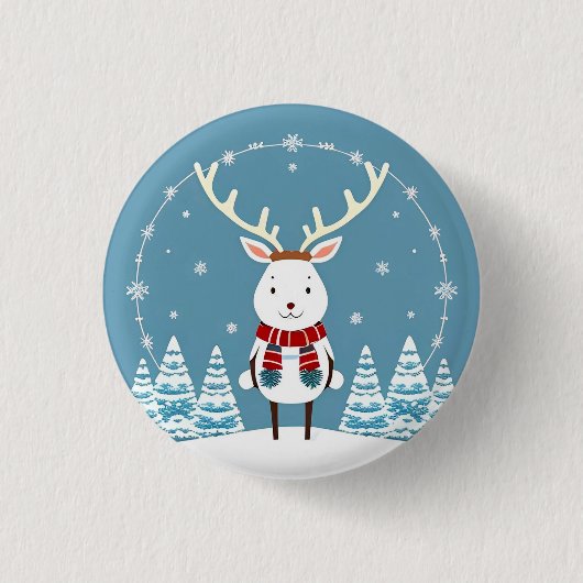 Festlicher Cartoon Rentier mit Scarf Button (Vorderseite)