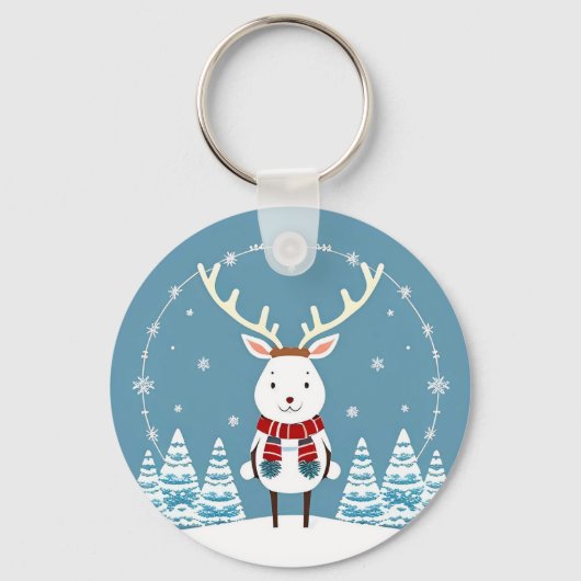 Festlicher Cartoon Rentier mit Scarf Schlüsselanhänger (Vorderseite)