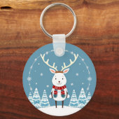 Festlicher Cartoon Rentier mit Scarf Schlüsselanhänger (Rückseite)