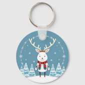 Festlicher Cartoon Rentier mit Scarf Schlüsselanhänger (Rückseite)