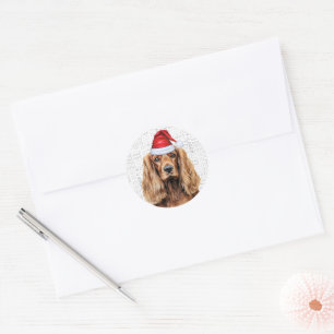 Festlicher Cocker Spaniel Hund auf Woof Art Weihna Runder Aufkleber