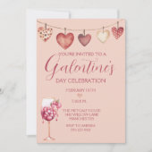 Festlicher Cocktail Galentine-Tag Rosa Einladung (Vorderseite)
