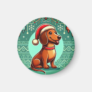 Festlicher Dachshund mit Weihnachtsmannmütze Magnet