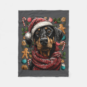Festlicher Dobermann mit Weihnachtsmannmütze Schne Fleecedecke
