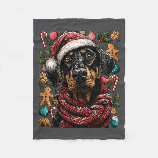 Festlicher Dobermann mit Weihnachtsmannmütze Schne Fleecedecke (Vorderseite)
