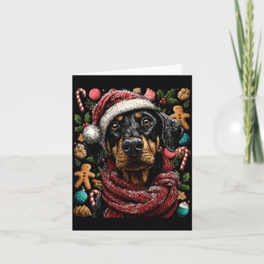 Festlicher Dobermann mit Weihnachtsmannmütze Schne Karte (Vorderseite)