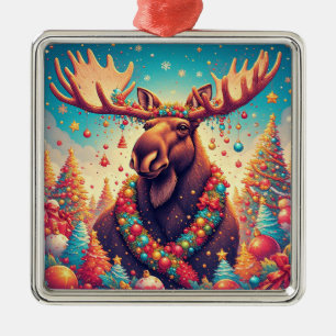 Festlicher Elch, verziert mit Weihnachtsdekoration Ornament Aus Metall