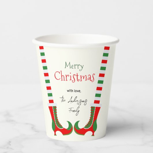 Festlicher Elf Bein Frohe Weihnachten Pappbecher (Vorderseite)