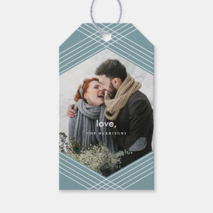 Festlicher Fokus Grau Blau Geschenkanhänger