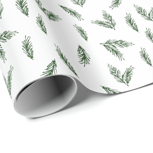 Festlicher Fokus | Tief (dunkel) Grüne Kiefernspen Geschenkpapier (Rolleneckpunkt)