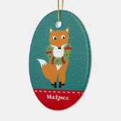 Festlicher Fox mit Weihnachtskranz Personalisiert Keramik Ornament (Links)